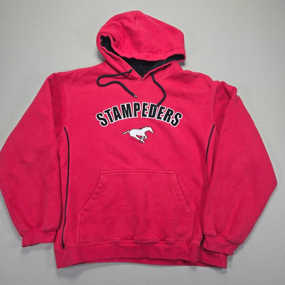 Bulletin Stampeder Hoodie Pullover Sweatshirt Horse Graphic Red Black Size S